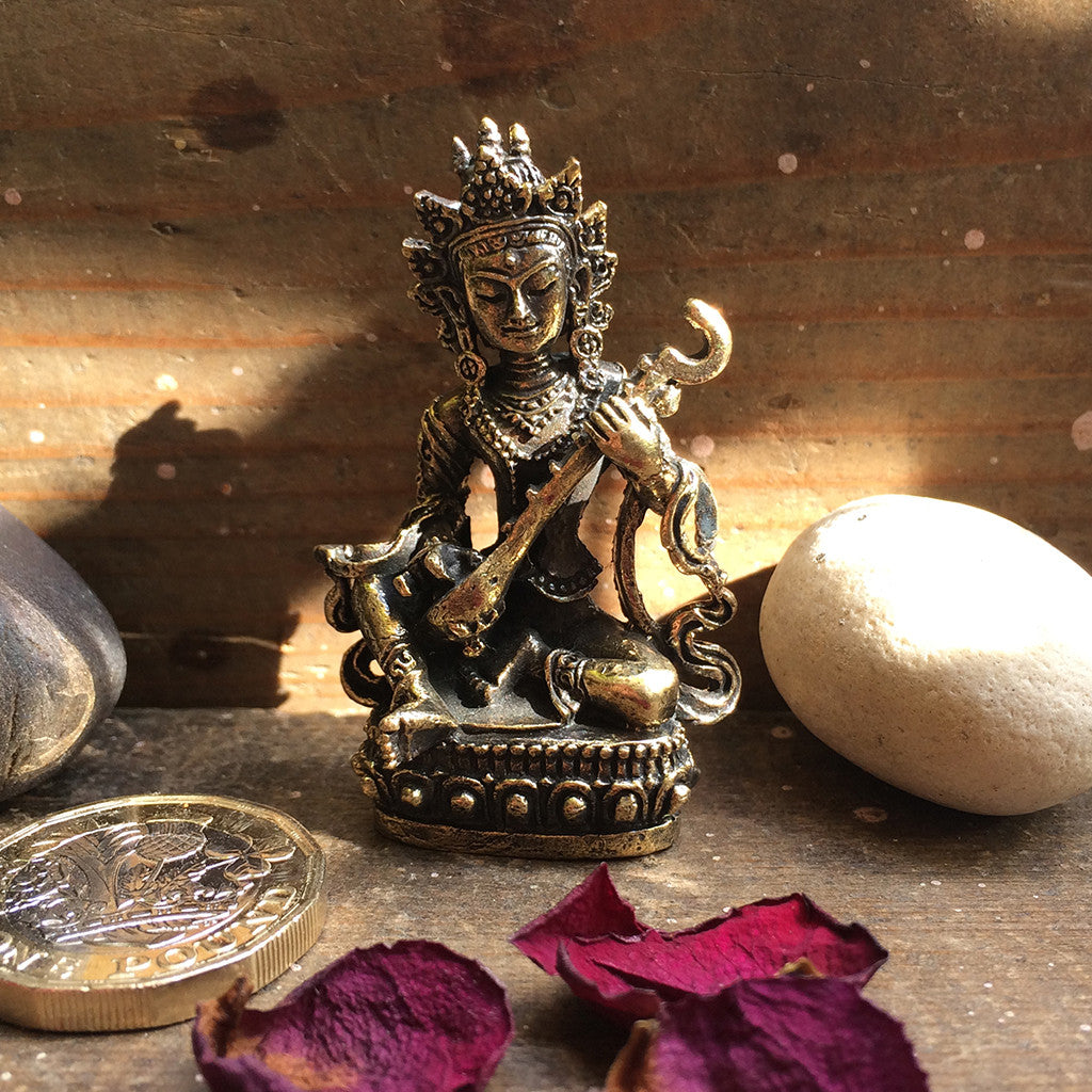 Saraswati Hindu goddess of learning and the arts - brass statuette