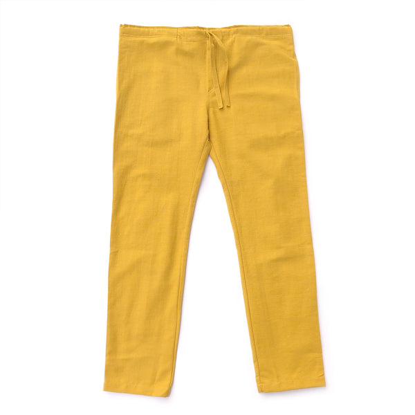 Unisex Ribbed Cotton Shing Mai Trousers Yellow front