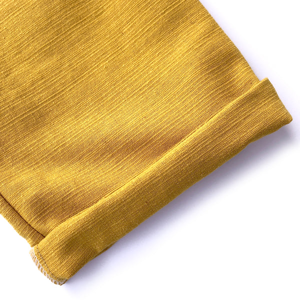 Unisex Ribbed Cotton Shing Mai Trousers Yellow trouser leg detail