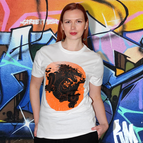 Fairtrade Unisex Organic Cotton Bhutanese Thunder Dragon T-shirt White