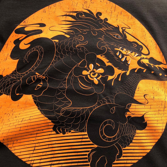 Bhutanese Thunder Dragon fairtrade, organic cotton t-shirt - black - design detail