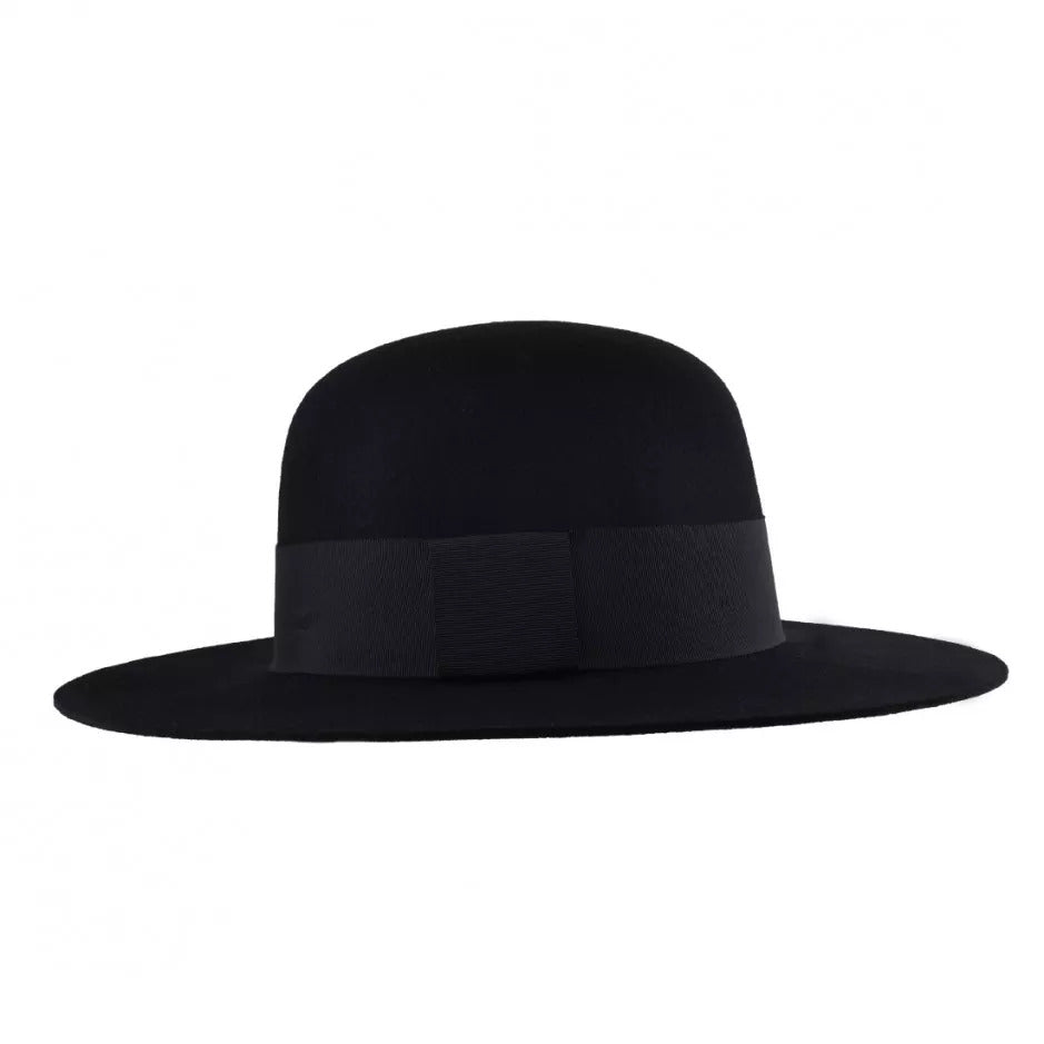 Wide brim black bolero hat with rounded crown stiff wide brim - Mero Retro