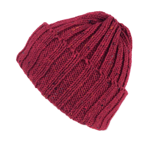 Wool Beanie Fisherman's Hat Gift for Him or Her Highland 2000 Chunky Knit Red Burgundy Unisex Cuffed Kilcarra Wool Bobcap