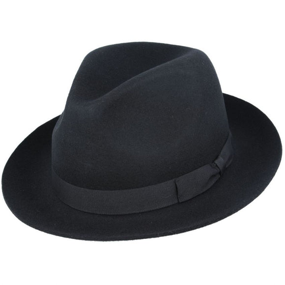 Handmade 100% Wool Black Snap brim Fedora