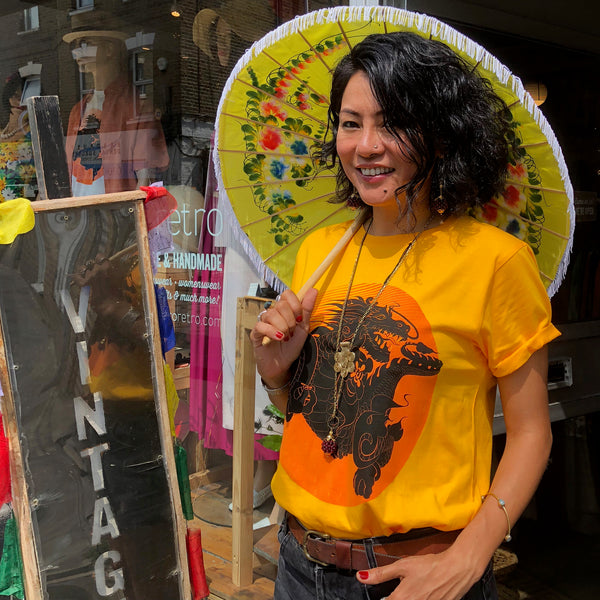 Bhutanese Thunder Dragon fairtrade, organic cotton t-shirt - yellow / gold