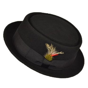 Handmade 100% Wool Black Pork Pie Hat
