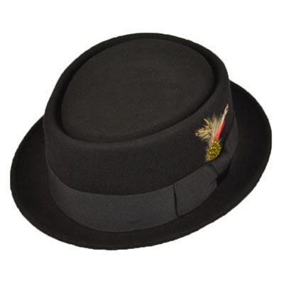 Handmade 100% Wool Black Pork Pie Hat