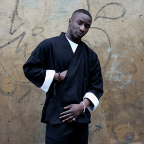 Unisex black ribbed cotton Samue Kimono Jacket - front